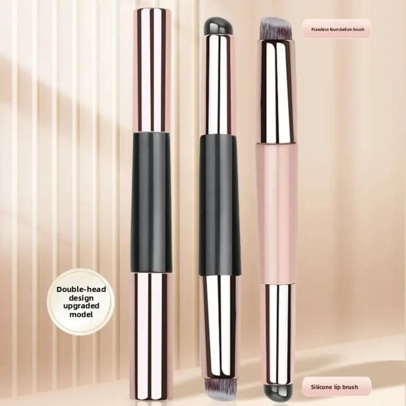2-in-1 siliconen lippenborstel Concealerborstel Houten handvat Draagbare lippenstift Lippenbalsemapplicator met dop Make-upborstel Schoonheidstools