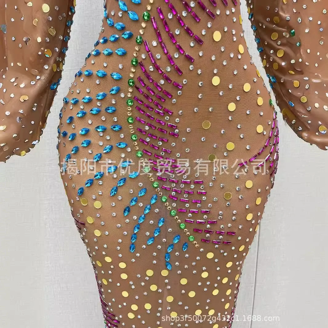 أنيقة ولامعة مثير شبكة حجر الراين غزل حفلة عيد ميلاد الاستقبال السجادة الحمراء مساء فستان أداء فستان طويل خوان الحرير