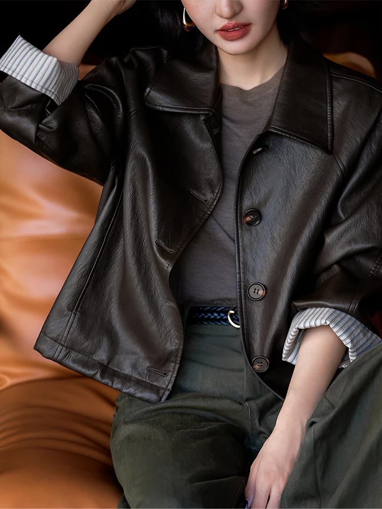 

Современная модная куртка из экокожи с эффектом масляного воска и цветовыми блоками, женское пальто для повседневной носки