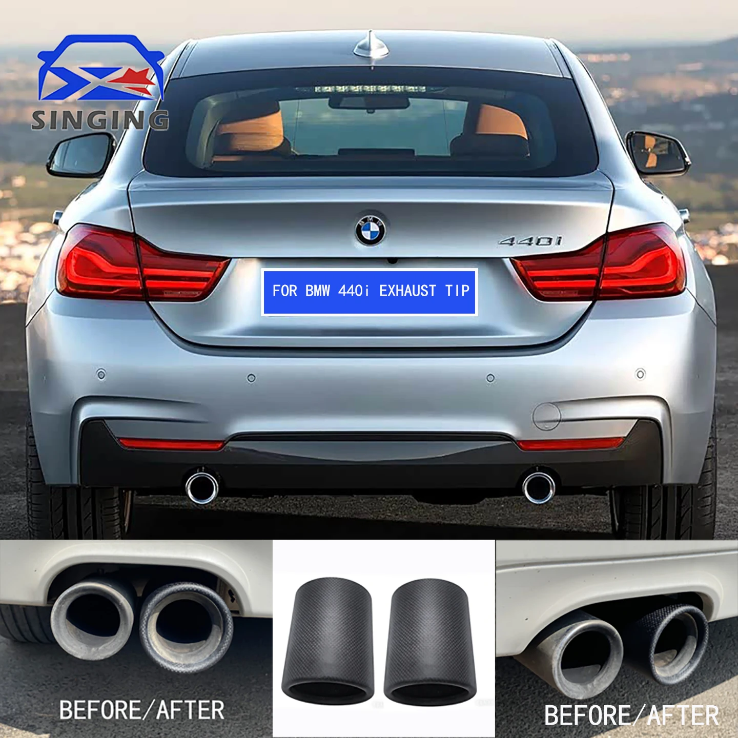 For BMW 440i F32 F33 F36 Carbon Fiber Exhaust Tip Easy Strap-On Installation No Need To Remove Original Tail Pipe Muffller parts