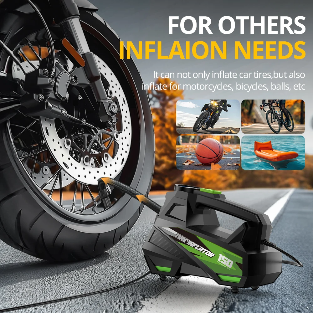 Carsun 12V Wired Compressor: Electric Inflator for Moto/Bike, Auto Inflation, Digital Display & Tire Pressure Monitor
