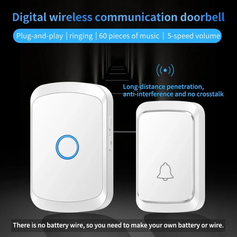 CACAZI wireless intelligent A50 waterproof doorbell 300M range LED nightlight 60 first five-speed volume household call bell US