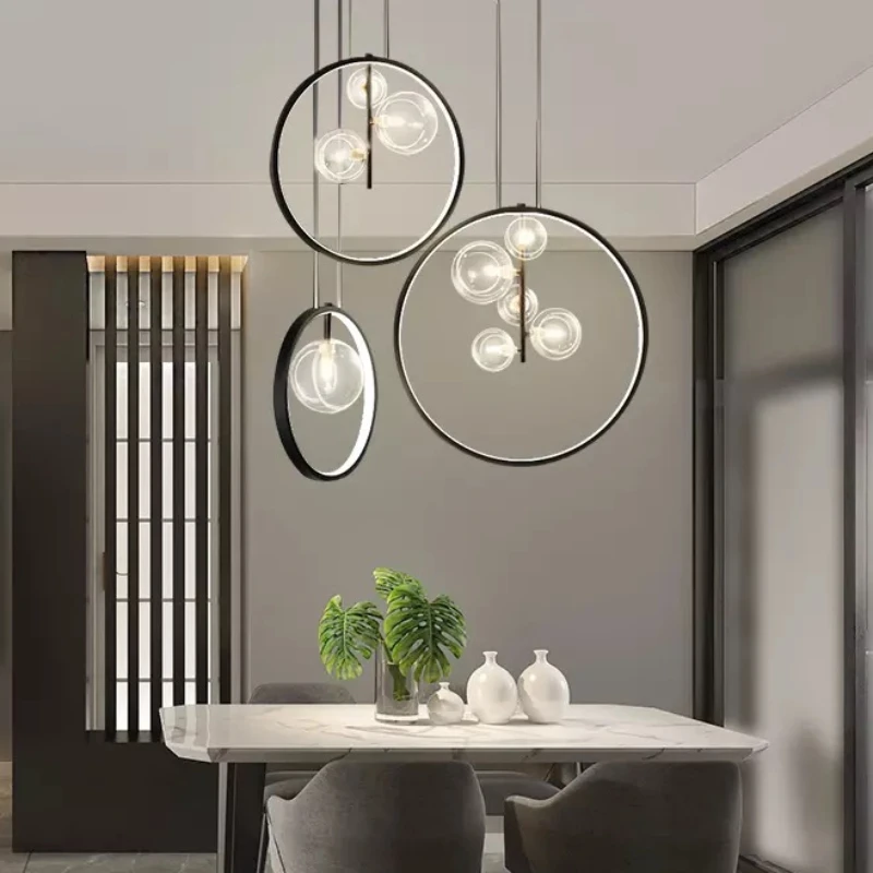 

Simple Elegant Metal Ring LED G9 Chandelier Interior Black Bright Round Pendant Light for Living Room