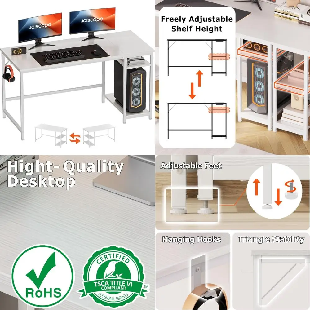 

Двусторонний стол с двусторонними полками и крючками для наушников, идеально подходит для домашнего офиса, работы, игр и учебы