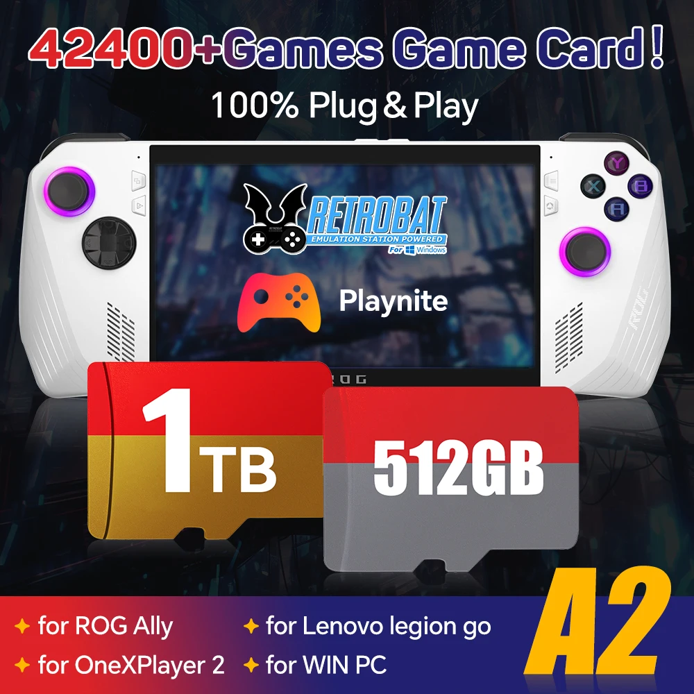

4W+Games Game Card for ROG Ally/Legion Go/AYANEO/OneXPlayer Windows Handheld Consoles/PC for PS3/PS2/SS/SWITCH/WIIU/DC/N64/SNES