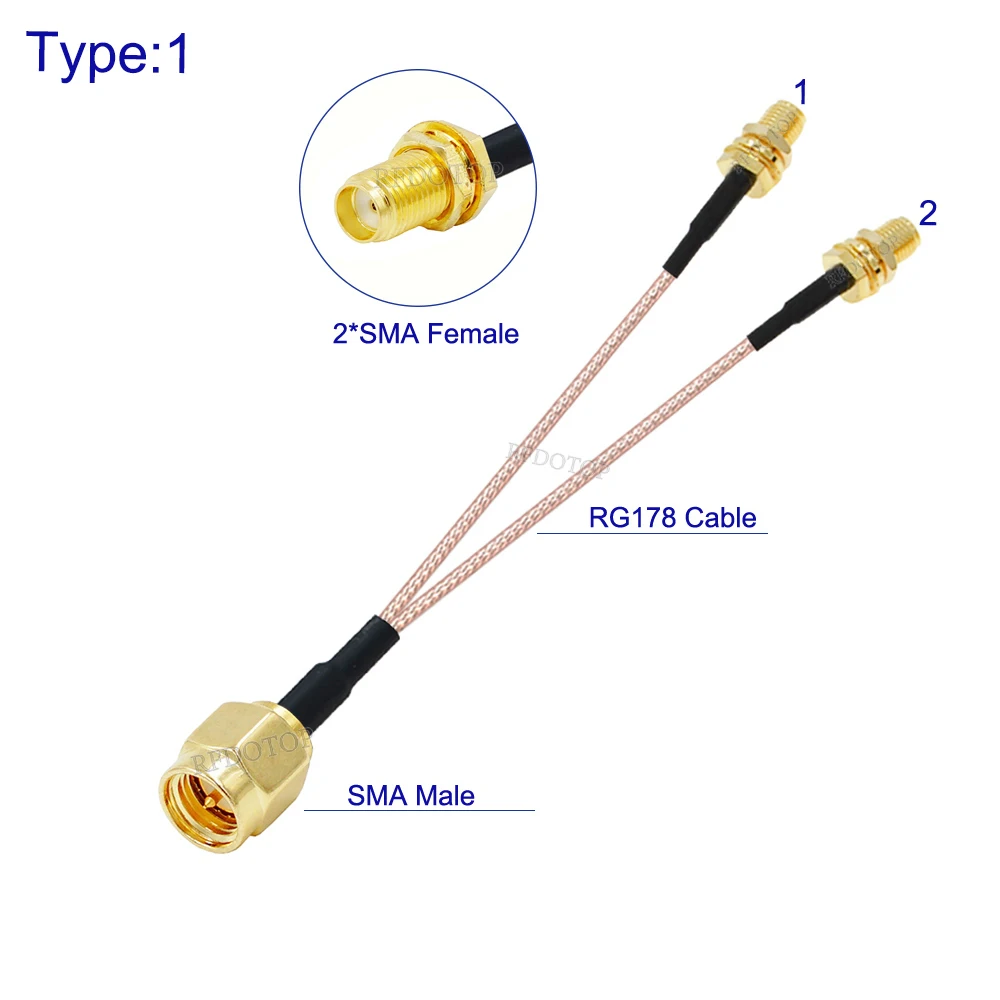 RG-178 SMA Male/Female to Dual RP-SMA/SMA Female Y Splitter Combiner WIFI Antenna Extension Cable RG178 RF Coax Pigtail Jumper