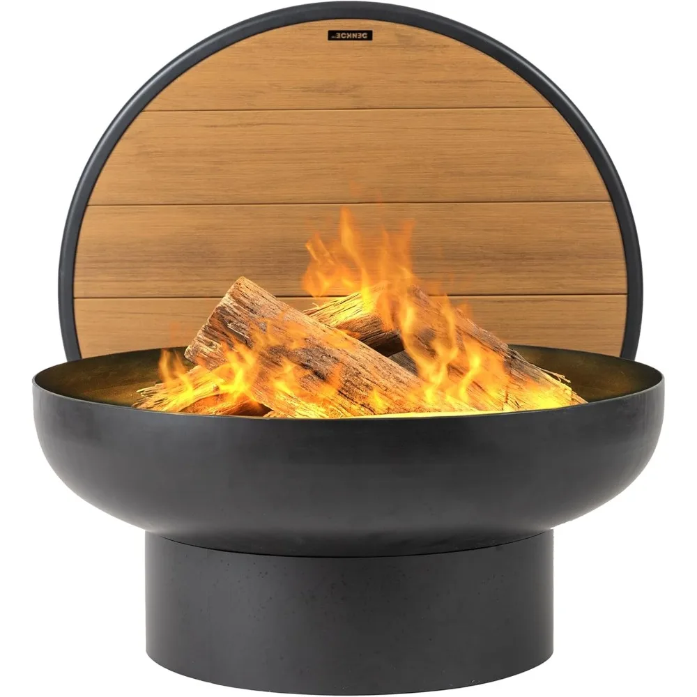 

Iron Fire Pit Table with Lid, Extra Thick and Heavy Duty Fire Bowl, Deep Round Firepit for Outdoor Bonfire Gatherings, Wood Burn