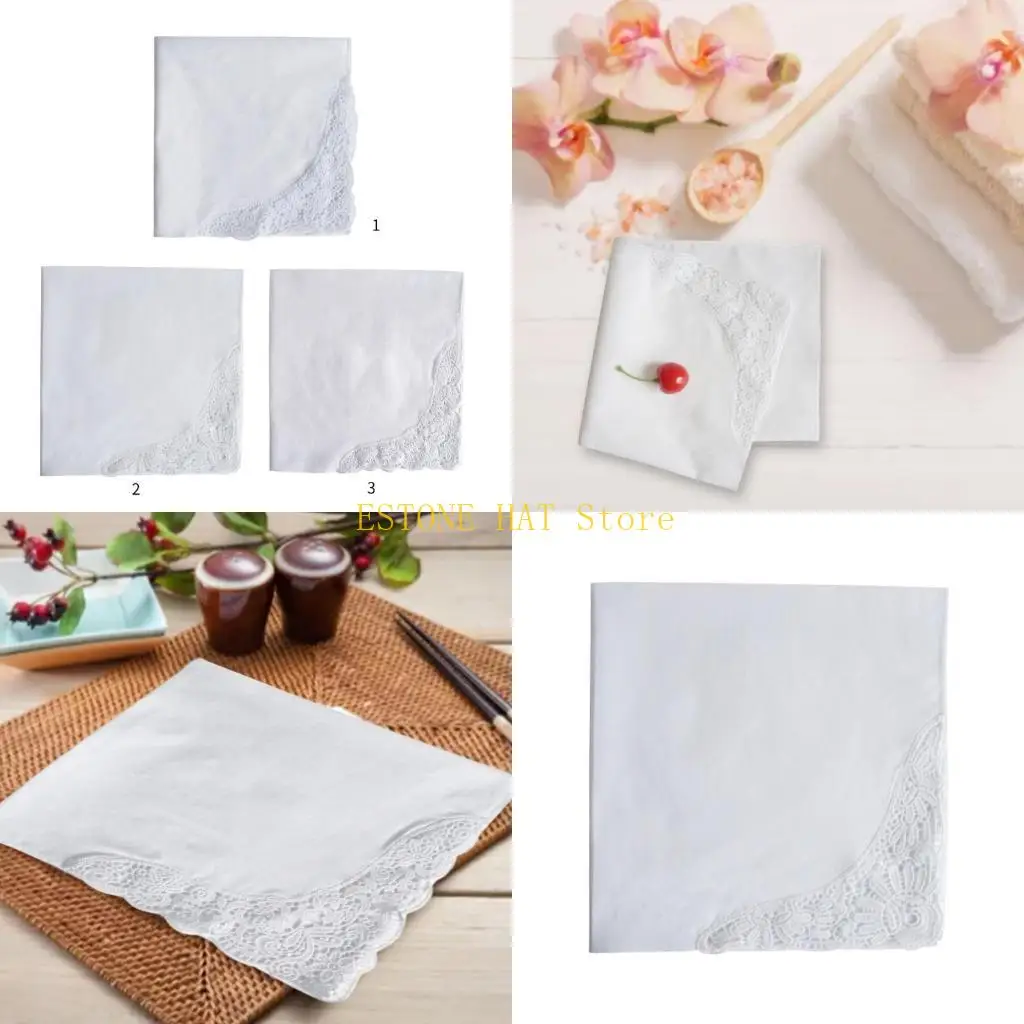 

49MF Delicate Flower Lace Hankies for Women Lace Trimmed Hankies Jewelry