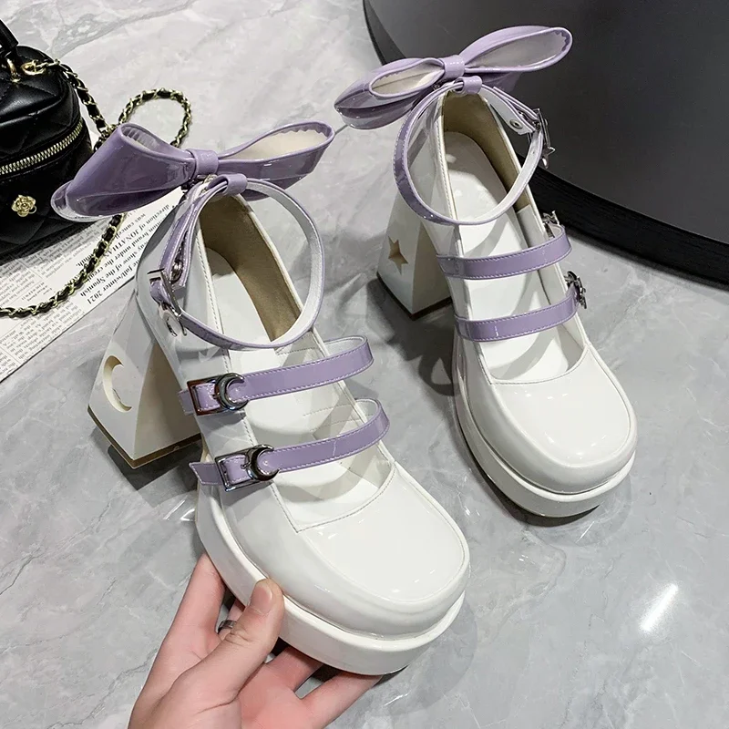 High Heel Shoes Women Thick Heel Shoes 2023 Spring New Bridesmaid Square Toe Platform Thick Sole Shoes