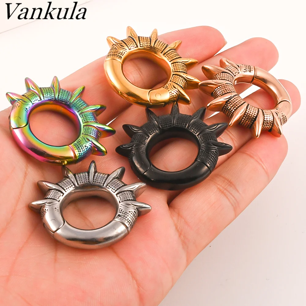 Vankula 2pcs 316L Stainless Steel Spiky Ear Weights Ear Plugs Tunnels Expander Gauge Hanger Body Piercing Jewelry Earrings