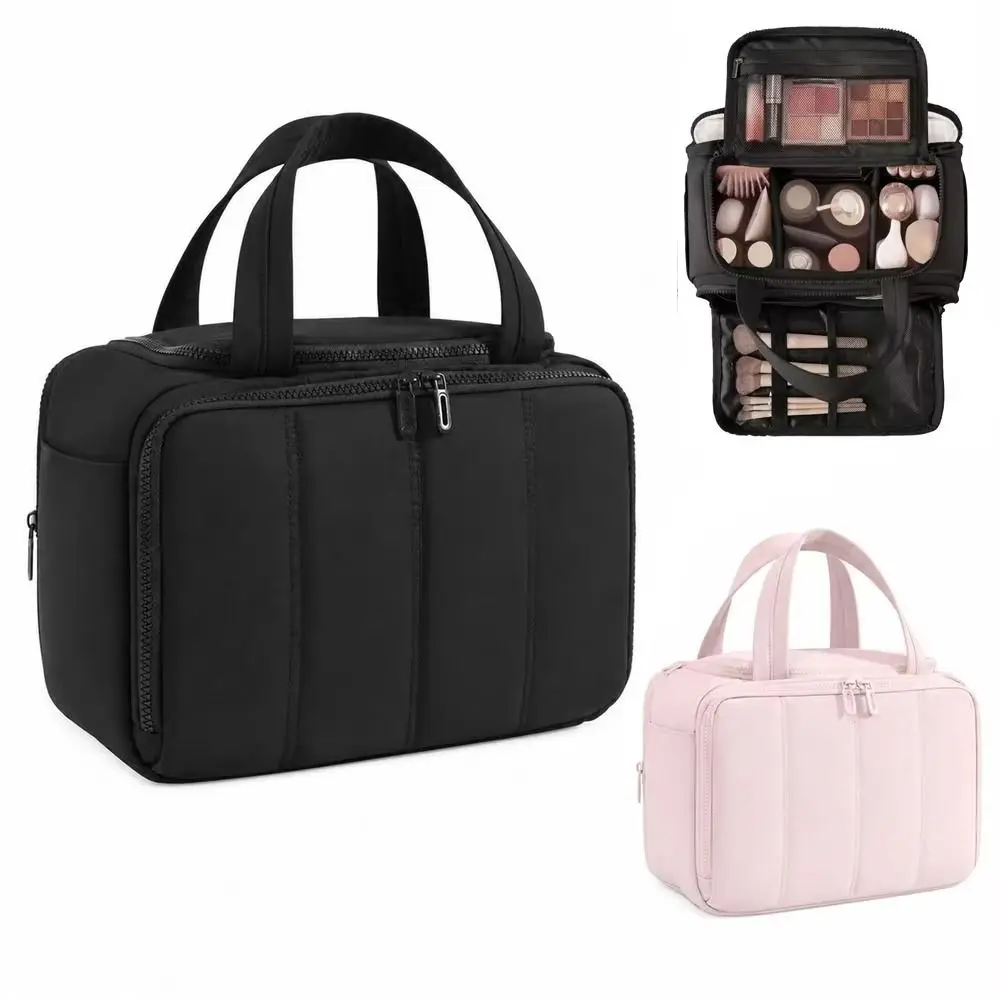 Large Capacity Travel Toiletry Bag Adjustable Dividers Waterproof Portable Cosmetic Pouch Dry-wet Separation Mesh Pocket