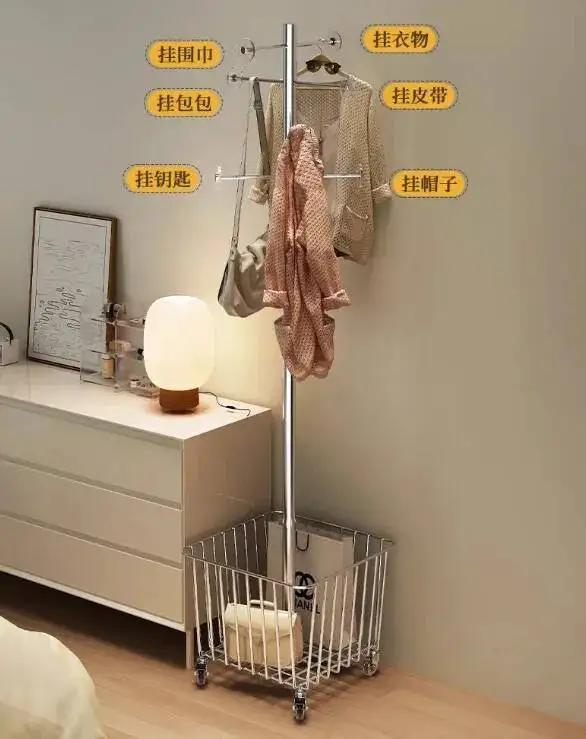 

Floor Bedroom Nordic Hanger Minimalist Hanger Multi-Functional Can Move Metal Storage Hanger