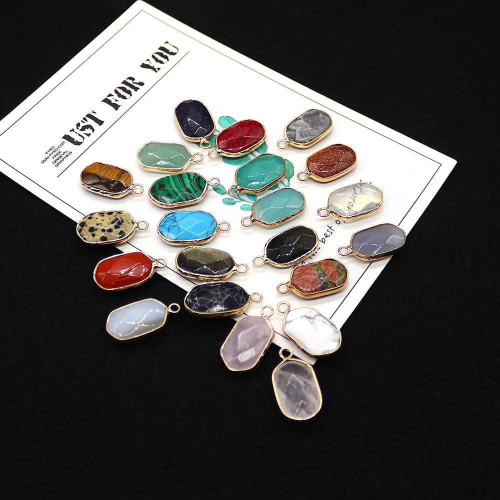 Rounded‑rectangle Bezel‑Set Multi‑color Gem Slab‑Polished Mottled Vein Earth‑toned Rustic‑flair Handmade Necklace Accessory