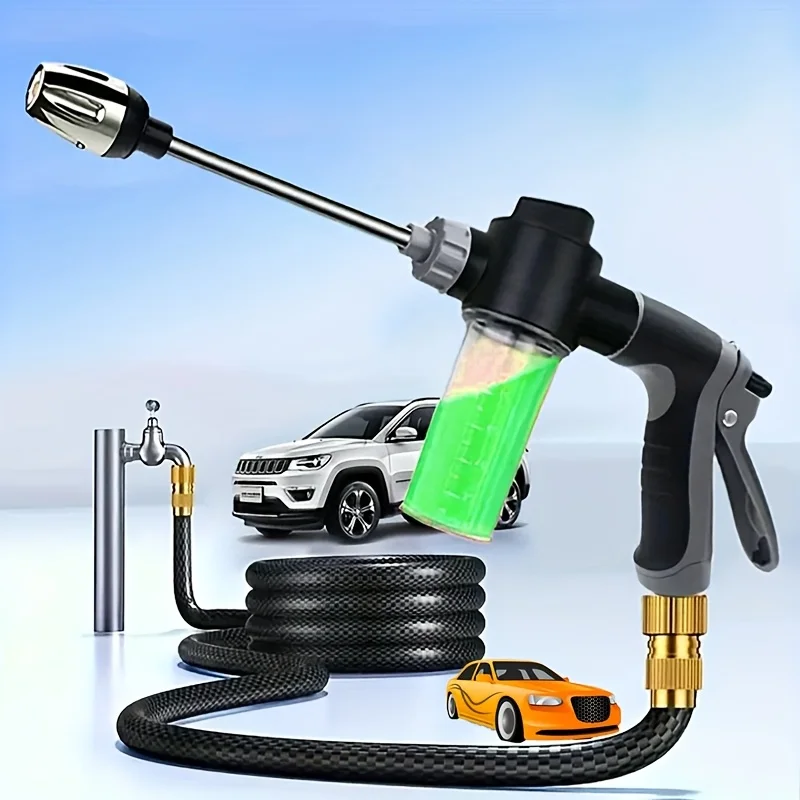1pc Portable High Pressure Car Wash Water Gun, 3/4 inch and 1/2 inch Quick Connect Adapter, Multi-Function Garden Hose Nozzle, A