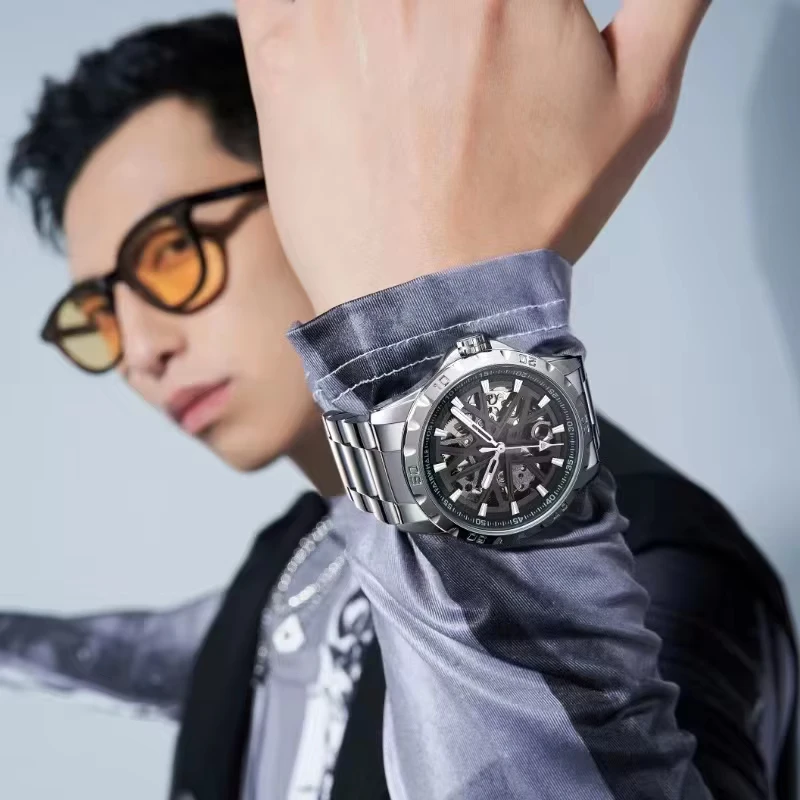 Mark Fairwhale Mens Watch Skeleton Automatic Mechanical Wristwatch Casual Men Relogio Masculino Top Brand Luxury Male Watches