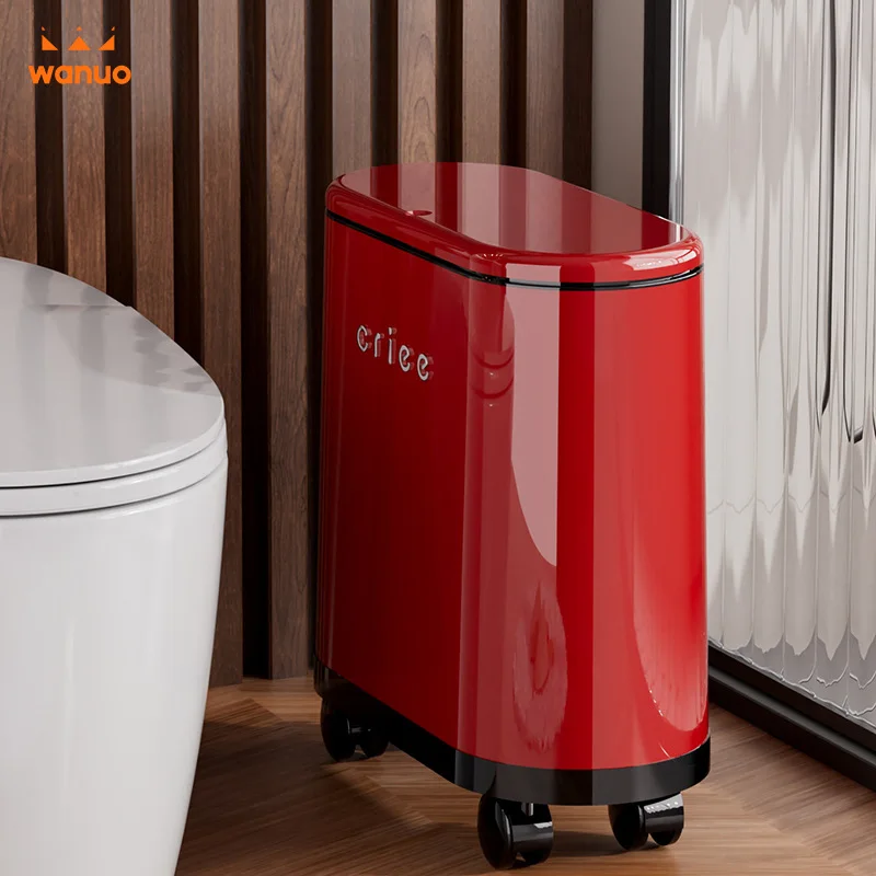 Large Capacity Bathroom Trash Can with Wheels for Living Room Narrow  Cover Wheelie Bin Home Use High Aesthetic Value