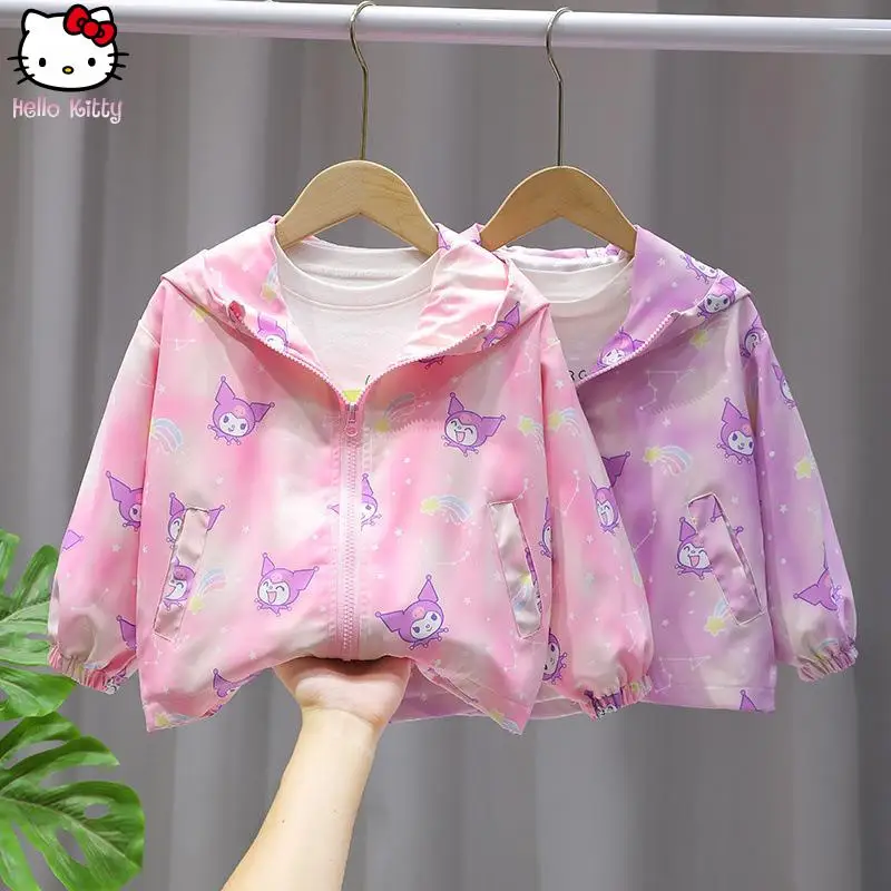 

Sanrio аниме детская куртка Kuromi с капюшоном Kawaii весна осень новая модная куртка с героями мультфильмов My Melody модная мягкая милая куртка