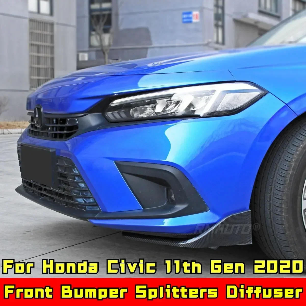 For Honda Civic 11th Gen 2022 Body Kit Front Bumper Splitters Diffuser Carbon Fiber Look Sport Style Car Accessories