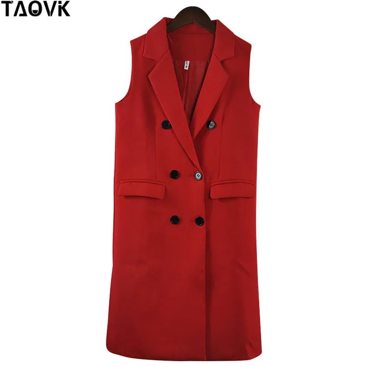 TAOVK  new fashion  women Autumn Vest Red White Pink and Yellow lapel solid color vest coat