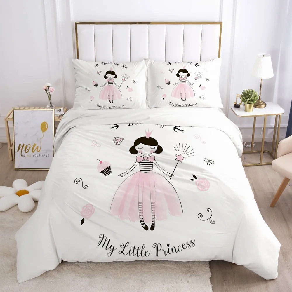 Cartoon Duvet Cover Set King Size Cute Magic Girl My Little Princess Pattern Bedding Set For Girl Kid Polyester Pink Quilt Cover