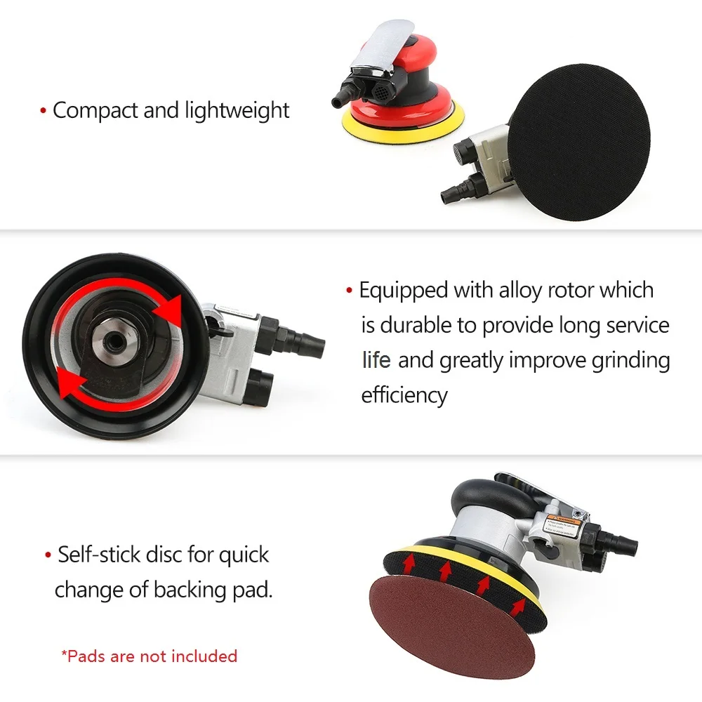 Pneumatic Orbital Sander Pneumatic Polisher Air Grinder,125mm/150mm Vacuum Eccentric Polishing/Grinding Machine Pneumatic Tools