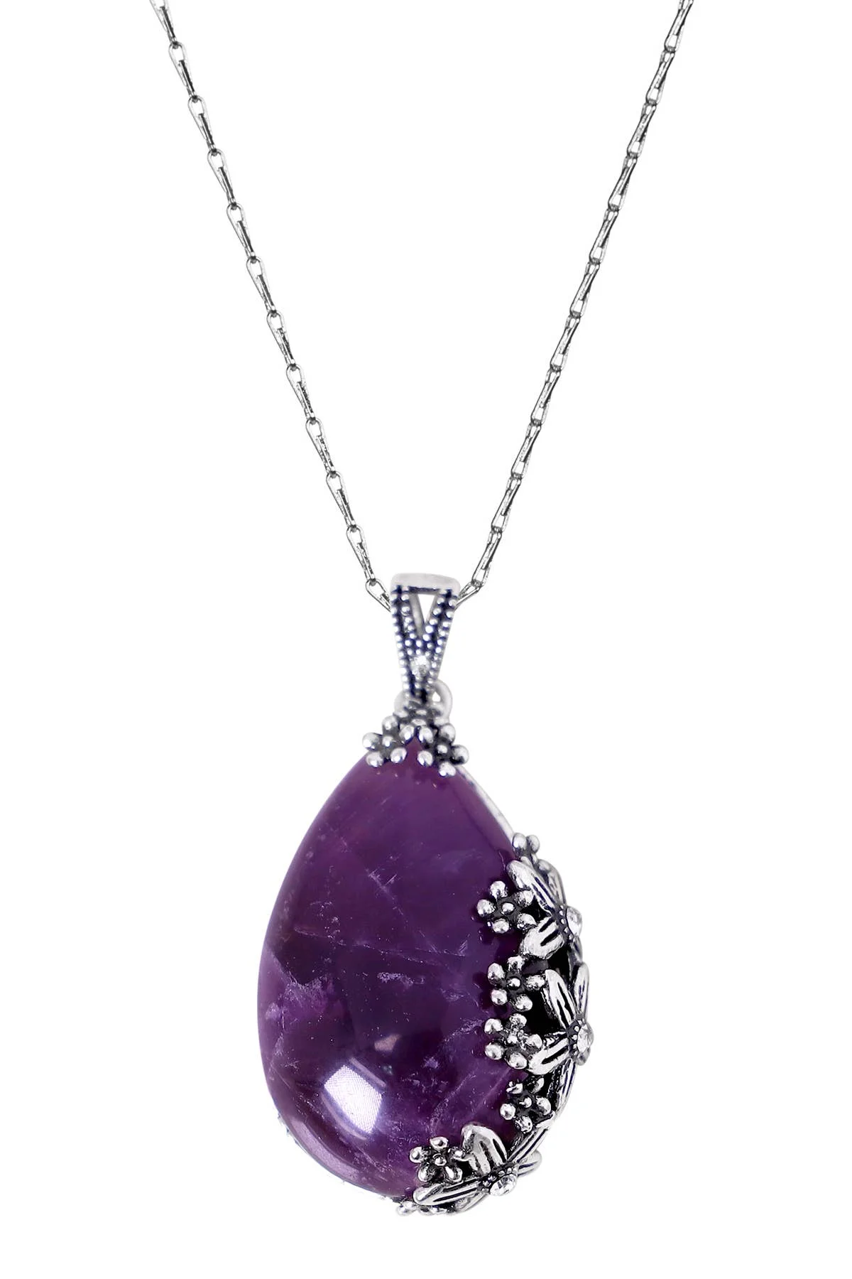 

Natural Gemstone Amethyst Floral Pendant Necklace