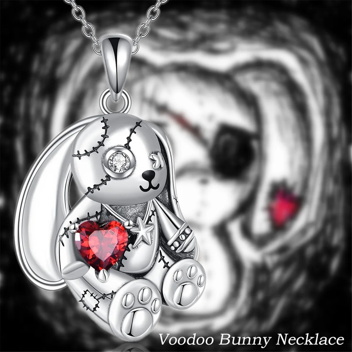 1Pc Red Heart Voodoo Bunny Necklace for Women Creative Funny Jewelry Accessories Cute Cartoon Halloween Gift