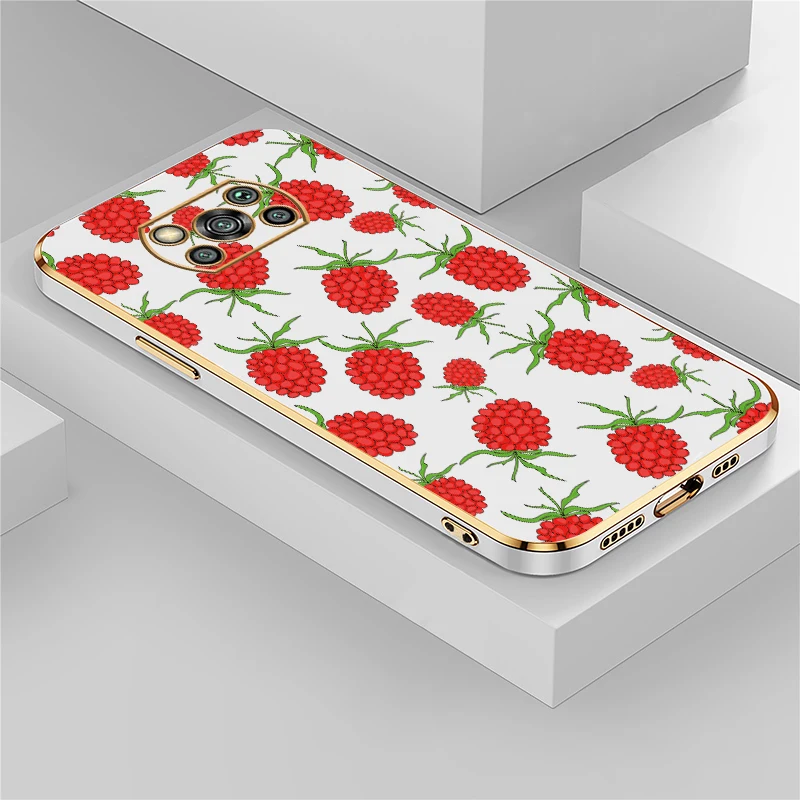 Funda de teléfono con revestimiento de lujo para Xiaomi Poco X5 X4 Pro X2, funda suave de TPU a prueba de golpes para Poco X3 NFC X3 GT, diseño de frutas