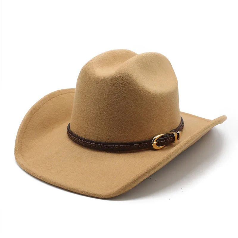 New Wool Western Cowboy Hats For Men Women Vintage Wide Brim Felt Fedoras Hats Gentleman Jazz Hats Lady Cowgirl Dress Cap