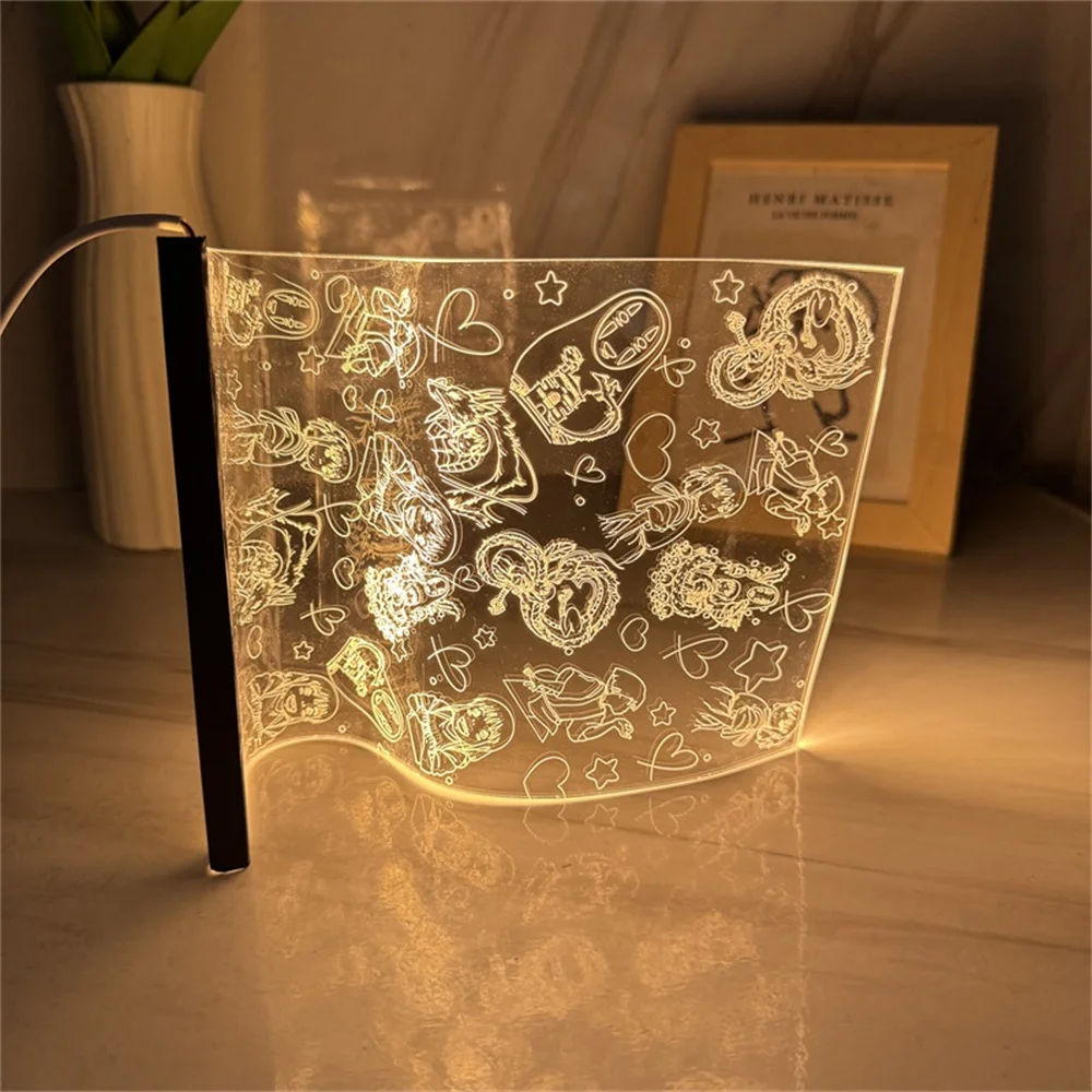 Spirite Away LED Table Atmosphere Light, Acrílico Scroll Lamp, 3D Nightlight, Cartoon Art Decor, 3,7 Cor Presentes