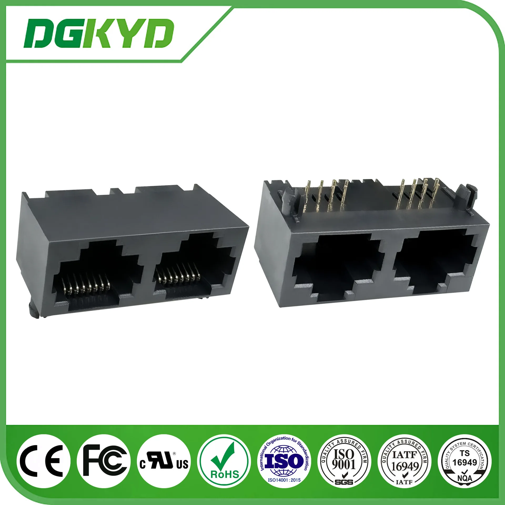 For network RJ45 female seat, all plastic network port connector 8P8C dual port DGKYD561288IWA1DY1