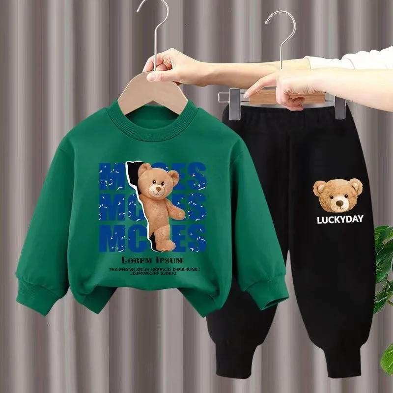 Autumn Baby Boy Clothes Set Kid Cartoon Printed Sweatshirts Pullover Top And Pants 2pcs Suit Children Girls Fashion Tracksuits