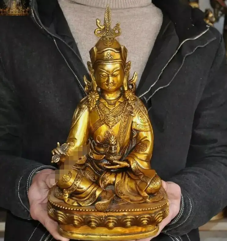 

12" Old Buddhism Bronze gilt blessed Guru Padmasambhava Rinpoche Buddha statues