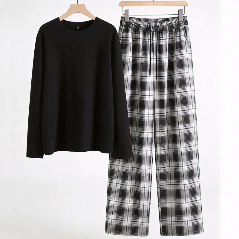 

2PCS/Set Women Big Size with Chest Pads Pajamas Spring Autumn and Winter Long-Sleeved Headset Loose Ladies Sleepwear Homewear