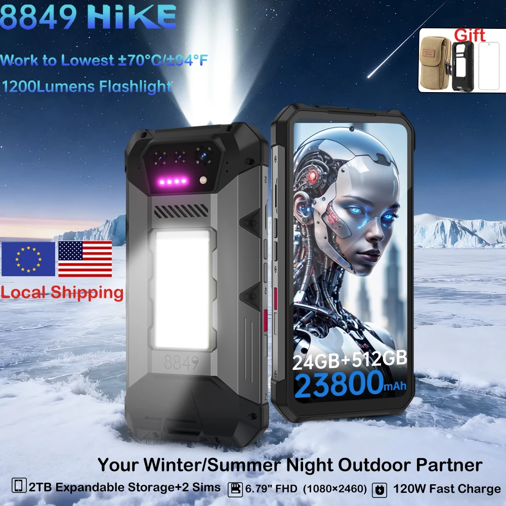 8849 Hike Unihertz Rugged Smartphone 23800mAh 24GB+512GB Expandable 2TB 1200Lumen Flashlight Android14 Two Speakers 6.79'' 120Hz