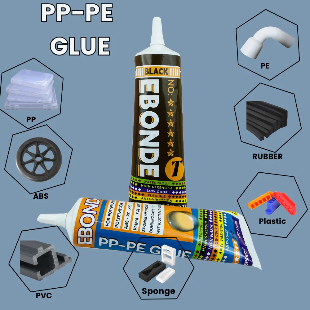 PP PE Plastic Bonding Glue Black & Transparent Super Strong Adhesive for Polypropylene, Polyethylene, ABS, PVC, PMMA, EVA Sponge