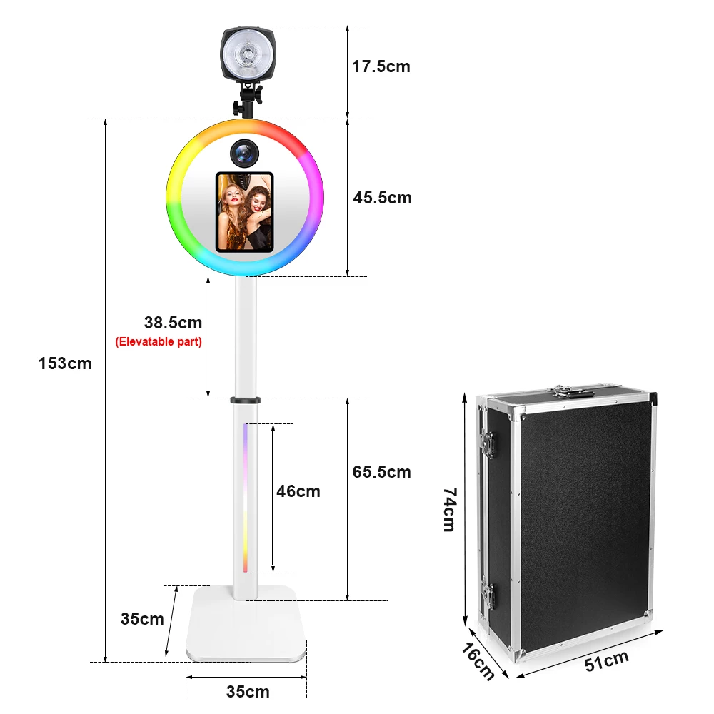 Adjustable Height DSLR Photo Booth Machines with Photography Flash For Weddings Events Birthday Party Selfie Photobooth