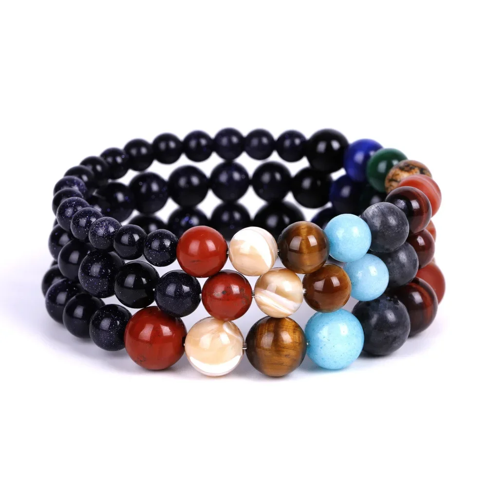 HIGH QUALITY 8 Planets Beads Bracelet Natural Stone Universe Galaxy Sun Moon Earth Jewelry For Women