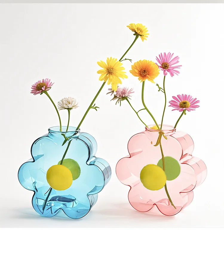 Florero de colores transparente, florero con forma de seta, florero de vidrio hidropónico, maceta, adornos de decoración de mesa