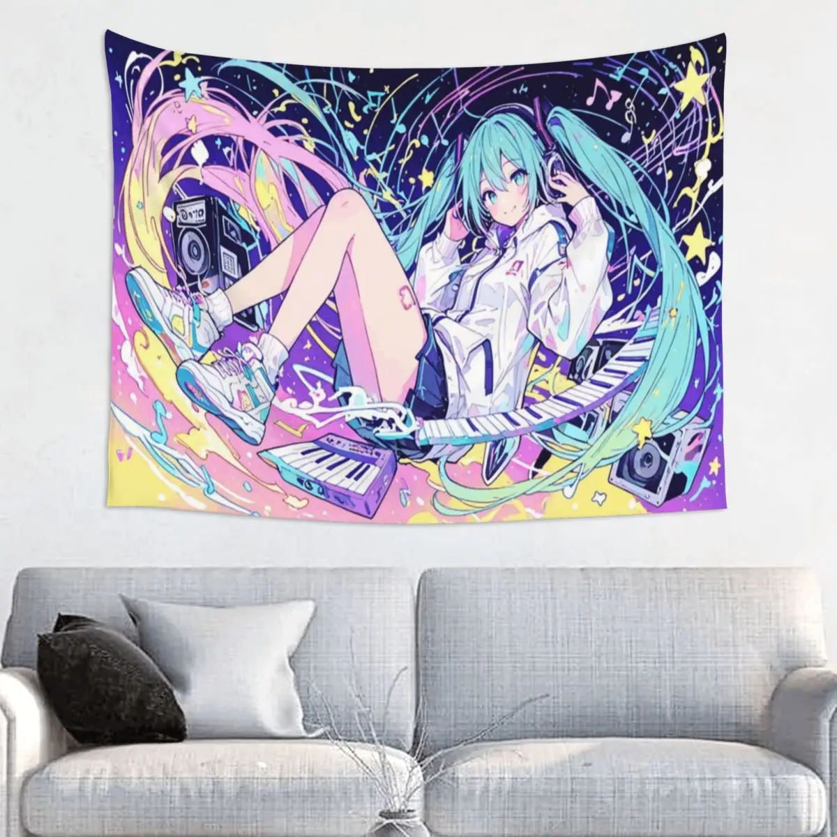 Hatsune Miku tapiz Hippie poliéster decoración colgante de pared para dormitorio cortina brujería manta de pared