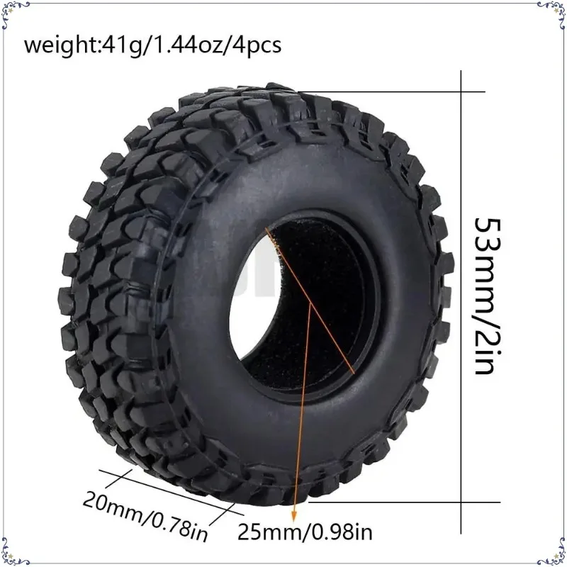 4pcs 1.0 Inch Rubber Wheel Tires For Axial Scx24 Wrangler Gladiator 1/18 Traxxas Trx4m Bronco Rc Crawler Car Model Parts