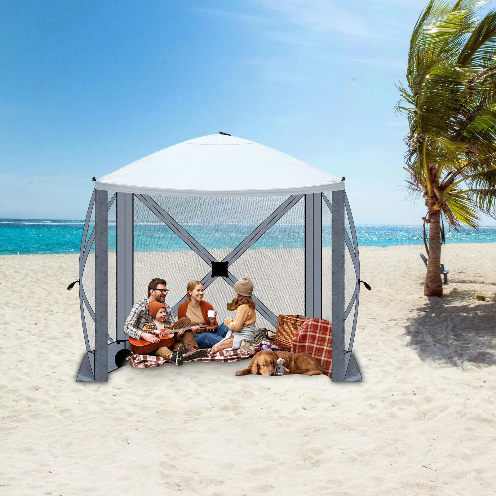 

New 6.8'x7.2' Pop Up Canopy Party Tent Gazebo Outdoor W/ Mosquito Netting Grey