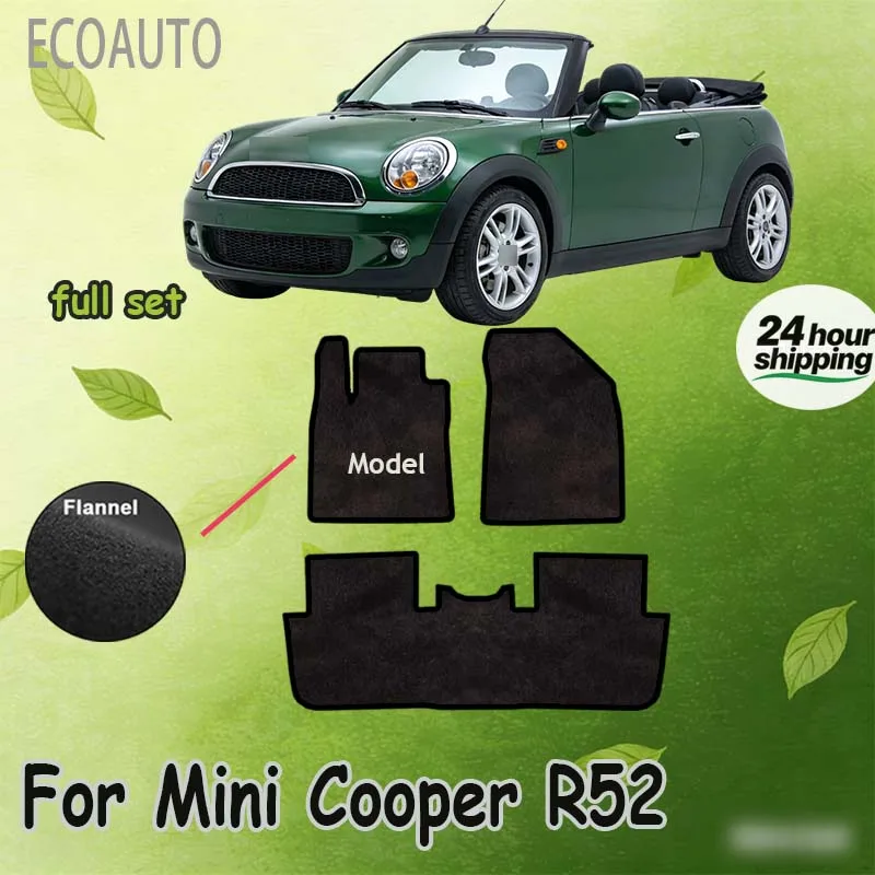 Velour rugs front for Mini Cooper R52 Convertible (2004-2008) -Black   Protective Pad Premium Custom Foot Pads
