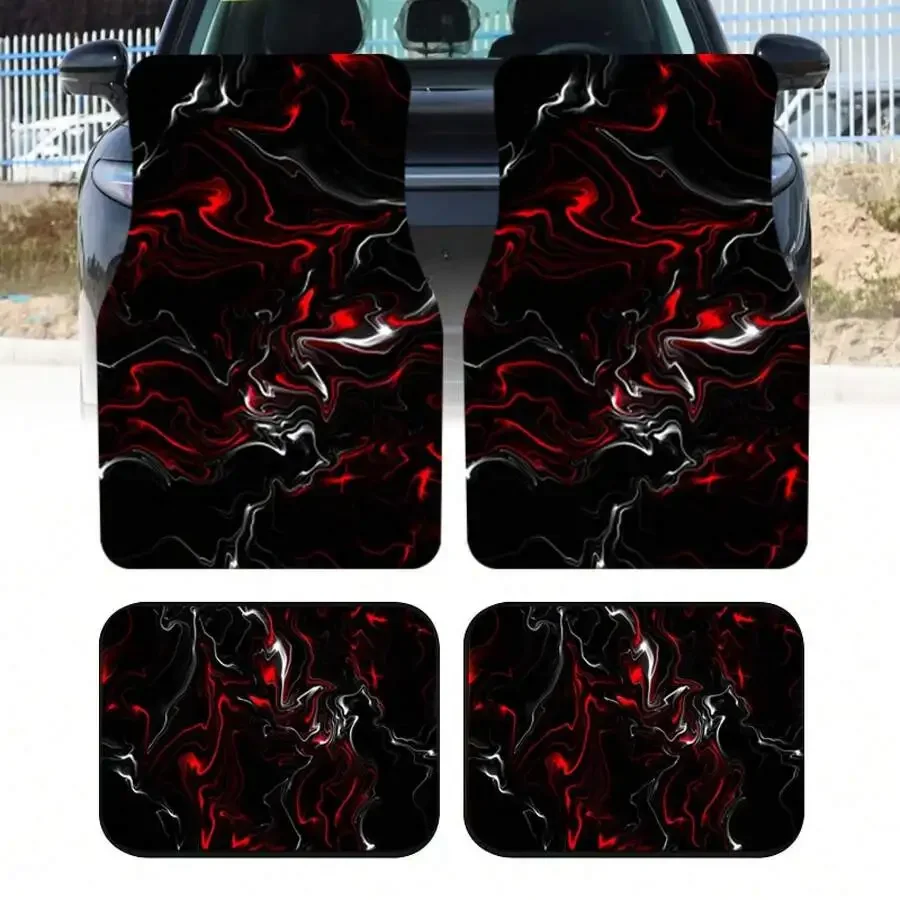 4PCS Red And Black Cool Printed Car Floor Mats - Durable Polyester Floor Liners,  And Practical, An Ideal Gift Choice,