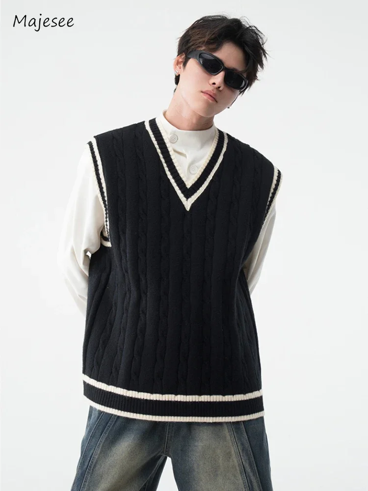 Sweater Vest Men All-match Slouchy Temperament Simple Knitwear High Street Korean Style Harajuku Sleeveless Autumn Youthful Chic