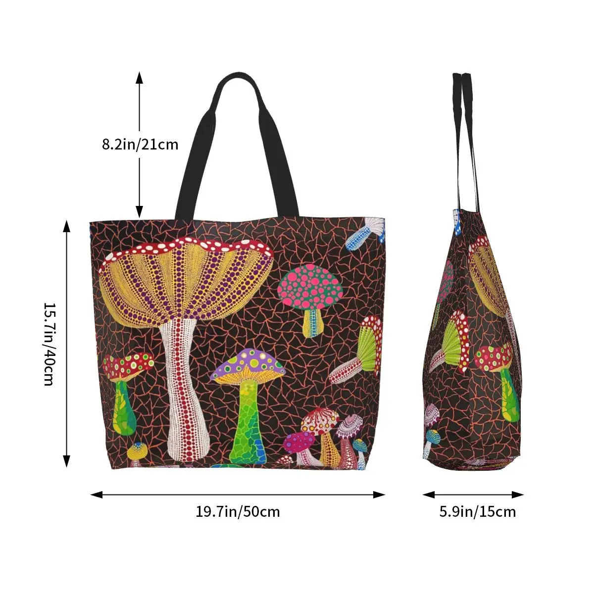 Abstrato Art Tote Shopping Bag, lona lavável, impressão personalizada, Yayoi Kusama, Toadstools, Shoulder Shopper Handbag