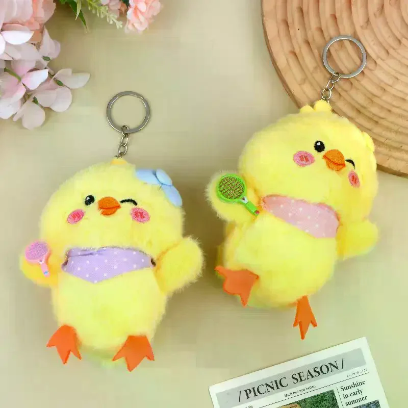 Kawaii Yellow Duck Chick Plush Keychain Cute Cartoon Fluffy Animal Doll Pendant Backpack Key Hanging Decoration Couple Gifts