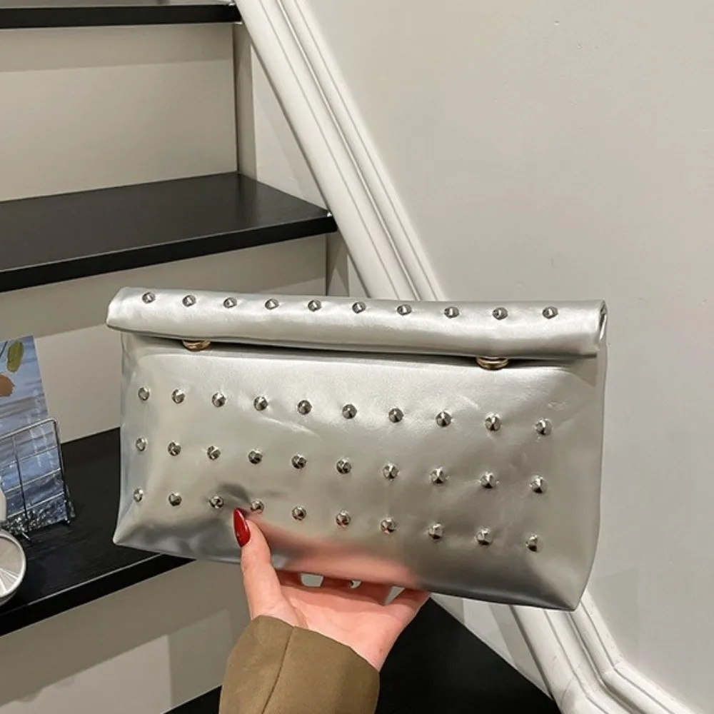 

Luxury Rivet Envelope Clutch Bag Large Capacity Elegant Leather Evening Bag Korean Style Unique Solid Metallic Sheen Handbag