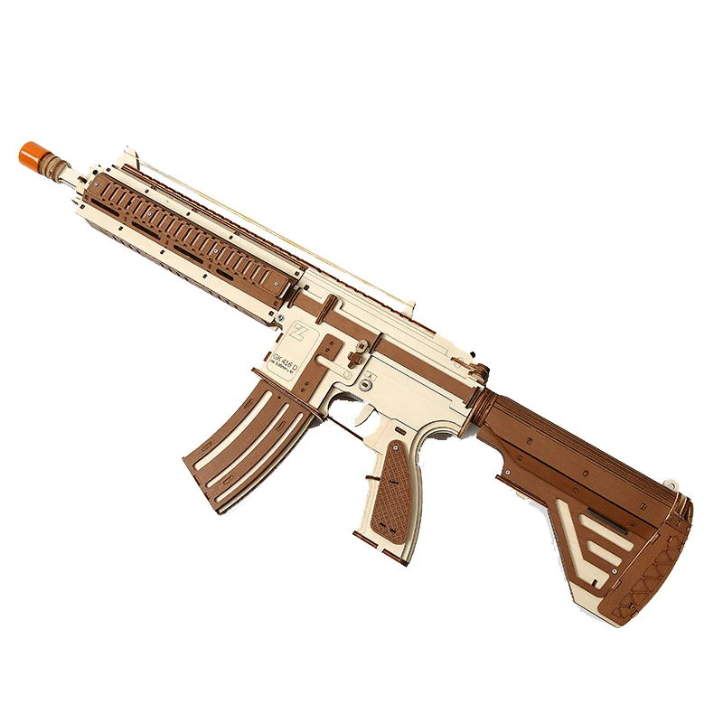 DIY 3D Wooden Puzzle Gun M416D Miniature Model Kits Assembly Jigsaw Puzzles for Friends Boys Birthday Gifts Home Decoration
