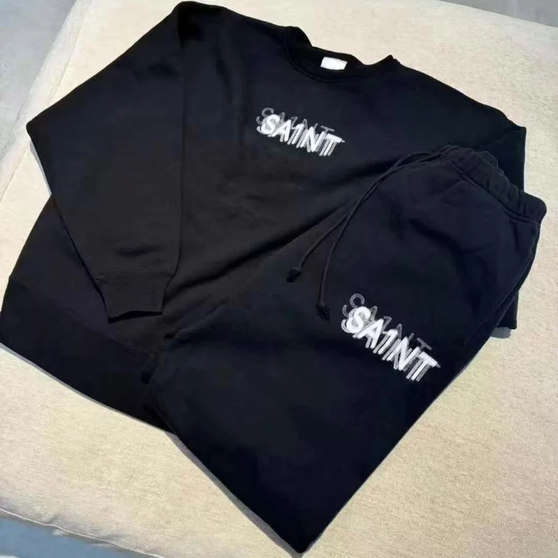 

2025ss SAINT Round-neck Pullovers Hoodie Autumn Winter High-quality Letter Print Hip-hop American Loose Casual for Men Women
